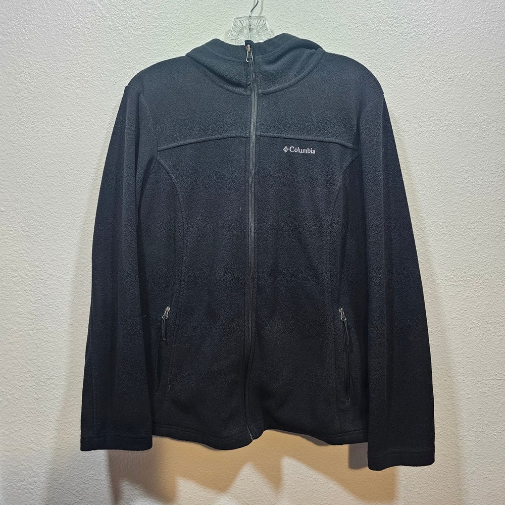 Columbia Mens Full Zip Fleece Hoodie Black Jacket Large Embroidered Logo